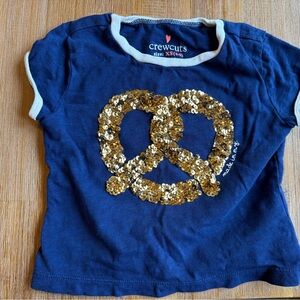 Crewcuts Navy Tee with Gold Sequin Pretzel, size 4/5